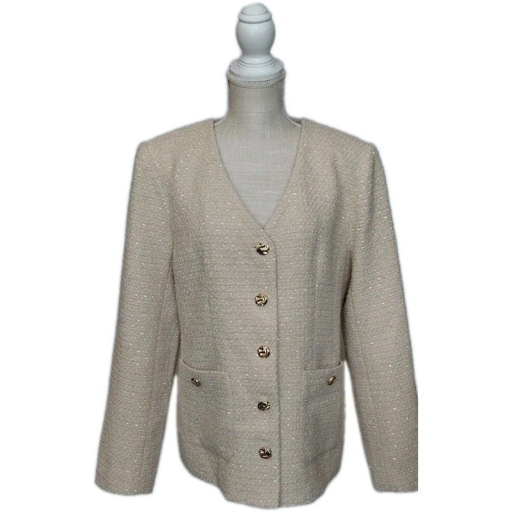 ASTR The Label Lysanor Collarless Tweed Jacket/Blazer Oatmeal Color Size M